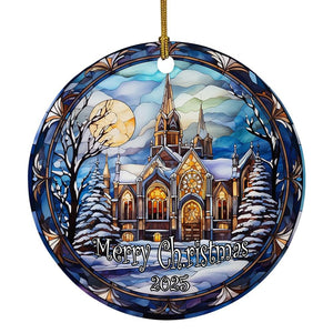 Elegant Castle Ornament, Ceramic Christmas Ornament, Christmas Tree Hanging Decors, Stained Glass Themed Ceramic Christmas Ornament