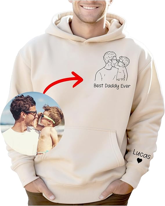 Customized Father's Day Dad Shirts Hoodie for Men Custom Outline Daddy Papa Father Dad Photo - Best Daddy Dad Grandpa Gifts from Daughter Son