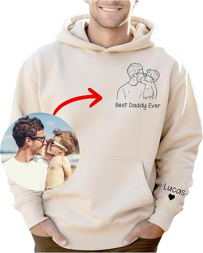 Customized Father's Day Dad Shirts Hoodie for Men Custom Outline Daddy Papa Father Dad Photo - Best Daddy Dad Grandpa Gifts from Daughter Son