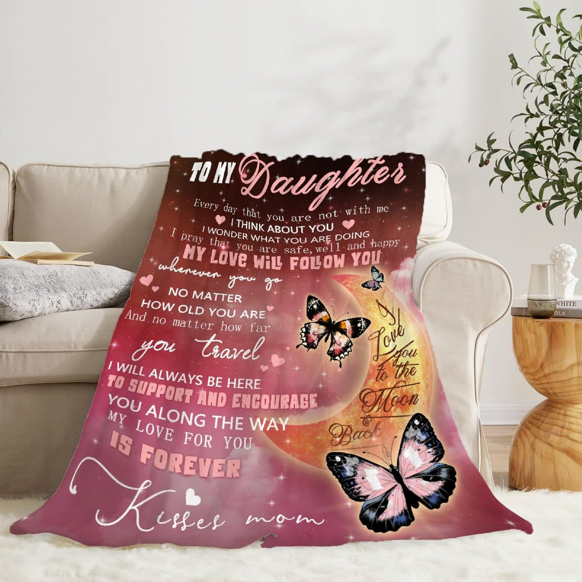 Daughter Blanket To My Daughter from Mom Butterfly Gifts Letter Printed Throw Fleece Flannel Blankets Birthday Gifts for Daughter Adult Mother Daughter Gift from Mom