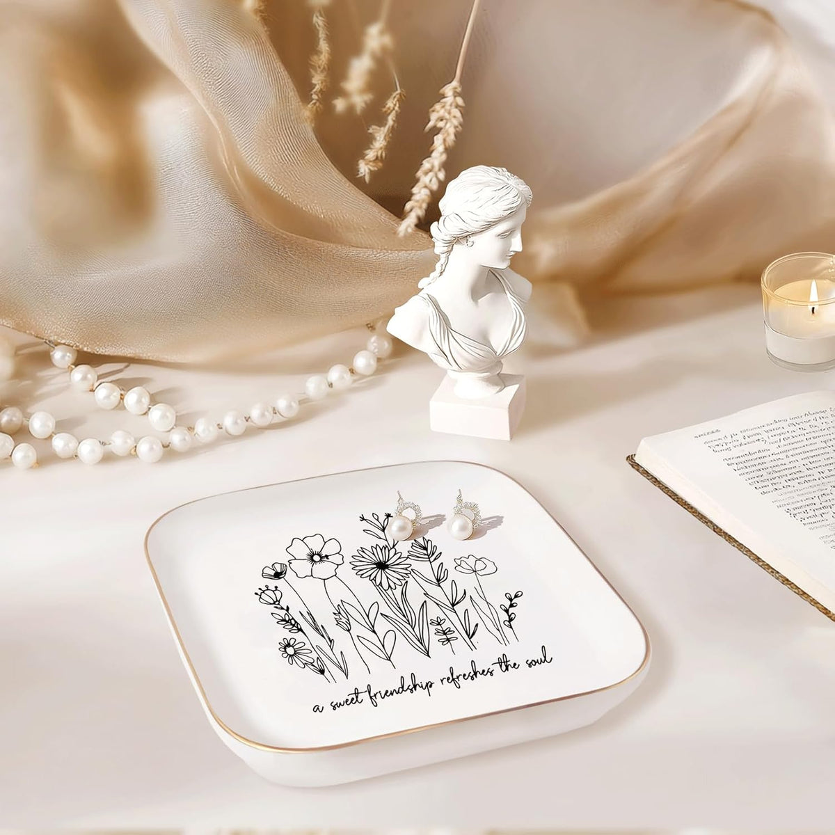 A Sweet Friendship Refreshes The Soul - JewelryTray,Friendship Gifts for Women,Bible Verse Jewelry Dish,Christian Gifts Jewelry Dish,Best Friend Birthday Gifts for Women