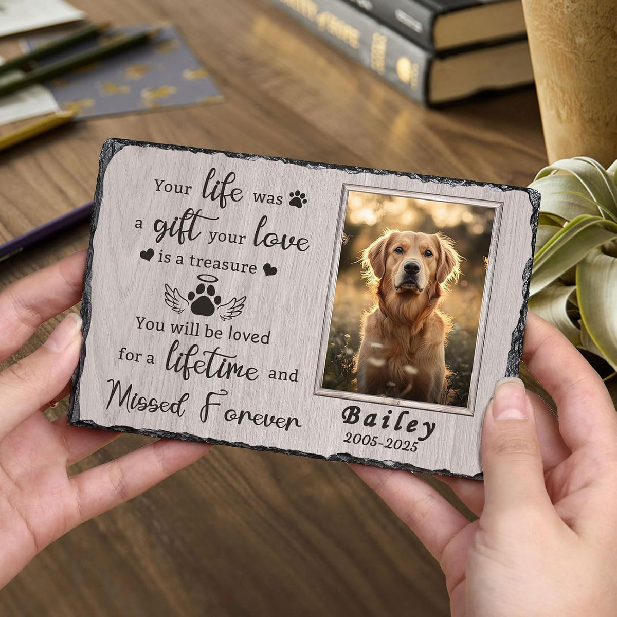 Personalized Dog Memorial Gifts for Loss of Dog, Custom Pet Memorial Stone with Photo Name Date Bereavement Sympathy Gift for Dog Cat Lover