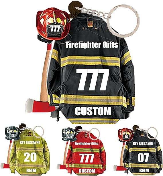 Custom Firefighter Gifts for Men Women Cool Gifts for Firefighter Personalized Firefighter Keychain with Name Number