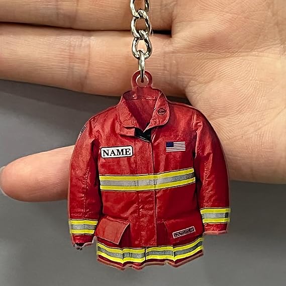 Personalized Firefighter Keychain Custom Firefighter Gifts for Men Acrylic Keychain with Iamge Name Number