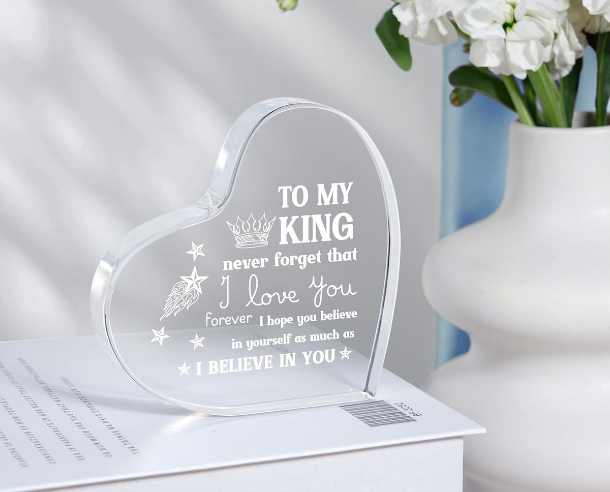 Gifts for Boyfriend, I Love You Gifts for Him, Men's Anniversary Heart Shaped Acrylic Block - Birthday Gifts for Him Boyfriend Husband, Valentines Day Gifts