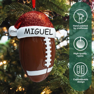 Personalized Football Christmas Ornaments 2025 Custom Hand-Painted Resin Sports Ornament with Name & Year, Christmas Decor Gift for Family, Kids & Football Fans