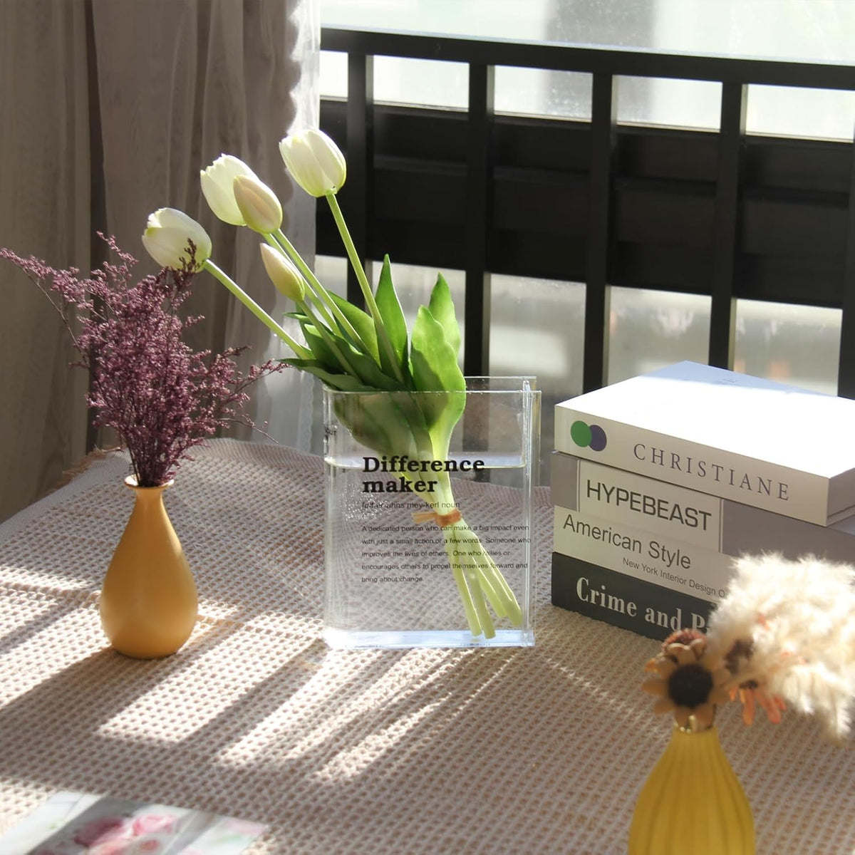 Clear Acrylic Book Vase for Flowers, Transparent Flower Vase for Home Decor, Simplicity Bookshelf Decor, Unique Stuff for Book Lovers, Difference Maker, Gift to Motivate