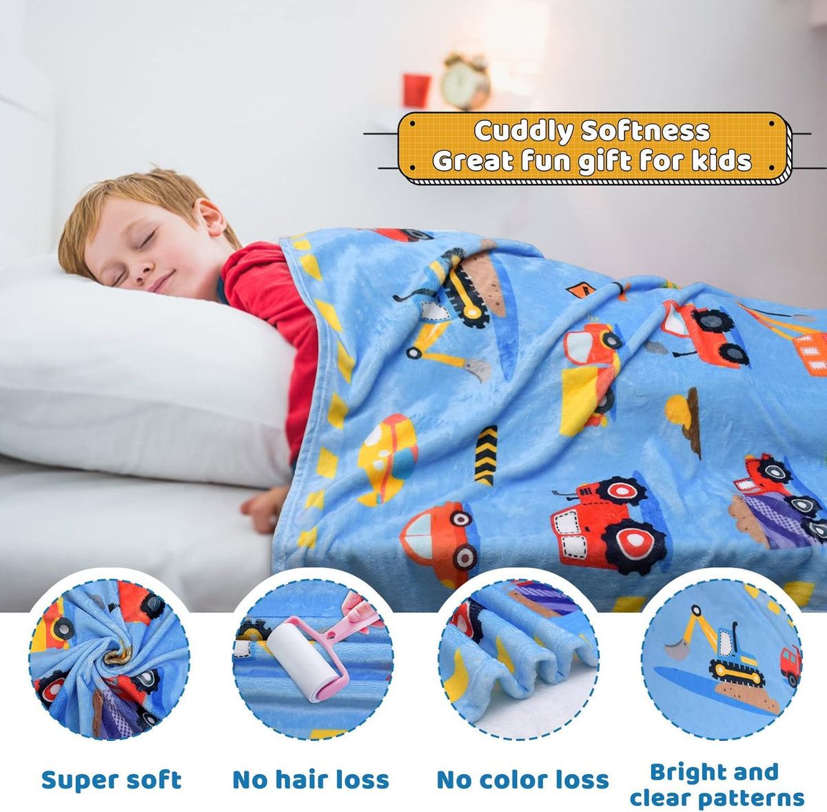 Construction Toddler Blanket for Boys Girls Lightweight Baby Kids Blanket Cute Soft Small Truck Car Blankets Comfy Fleece Flannel Plush Blue Throw Blankets Gifts