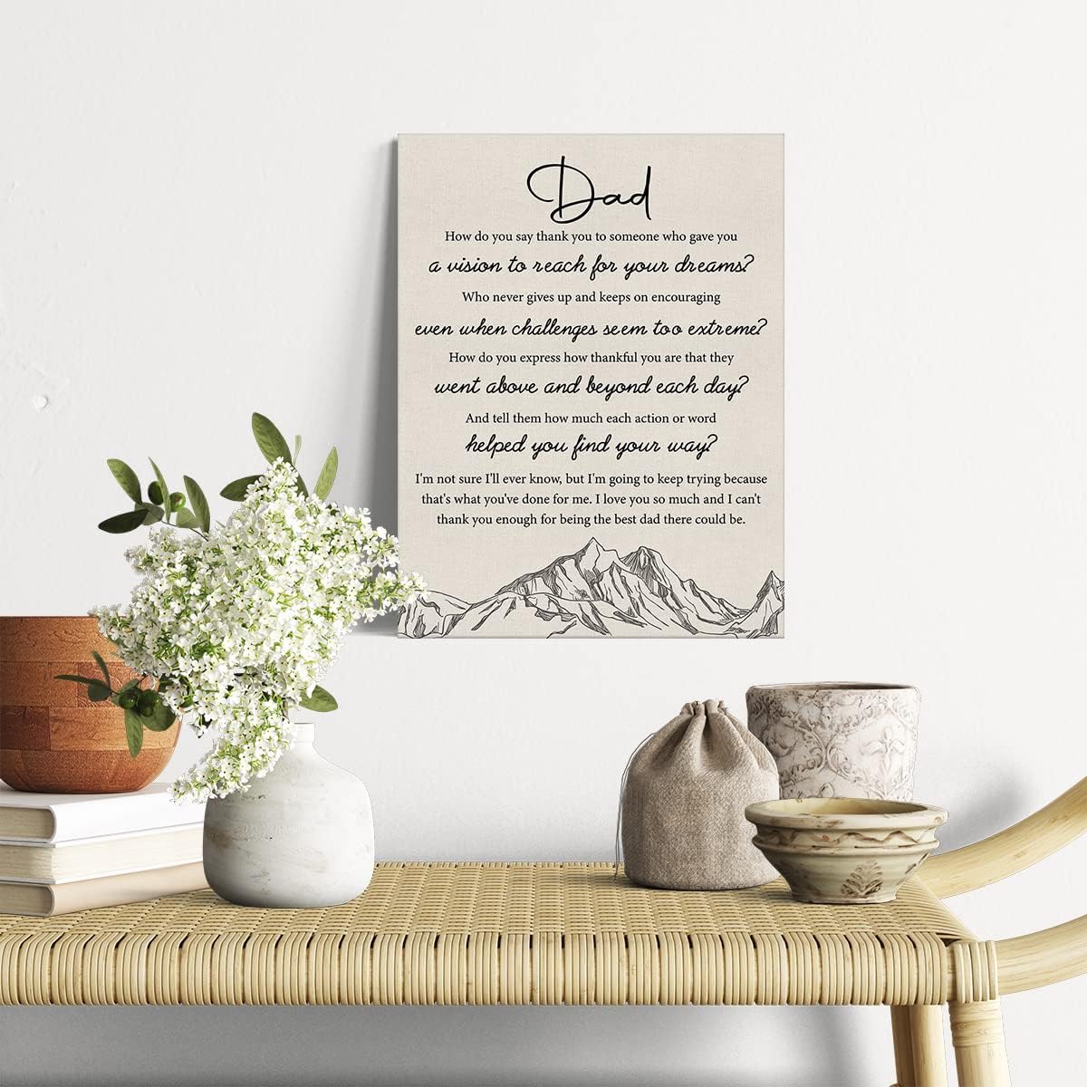 Canvas Painting Framed Wall Art Decor for Home Office, Best Dad Saying Canvas Poster Print Decorative Gift from Son Daughter