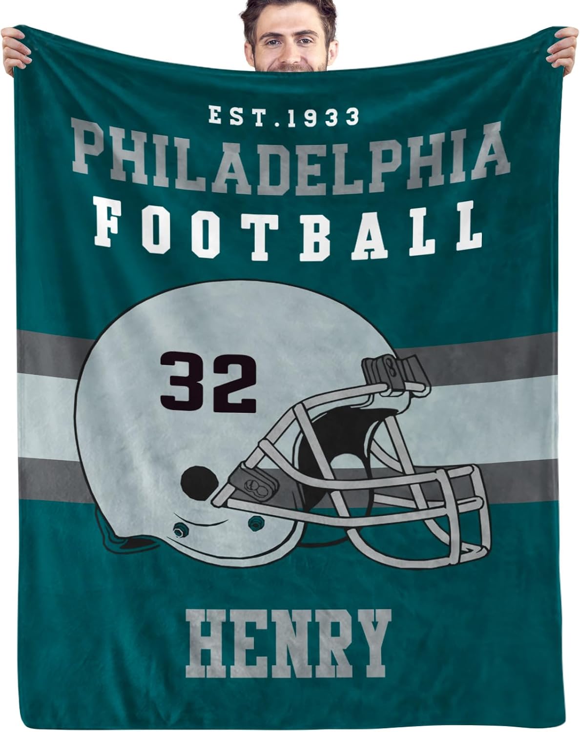 Custom Football Blanket Personalized with Name City and Helmet Number Soft Flannel Football Throw Blankets Gifts for Teen Boys Athletes Fans Kids Adult