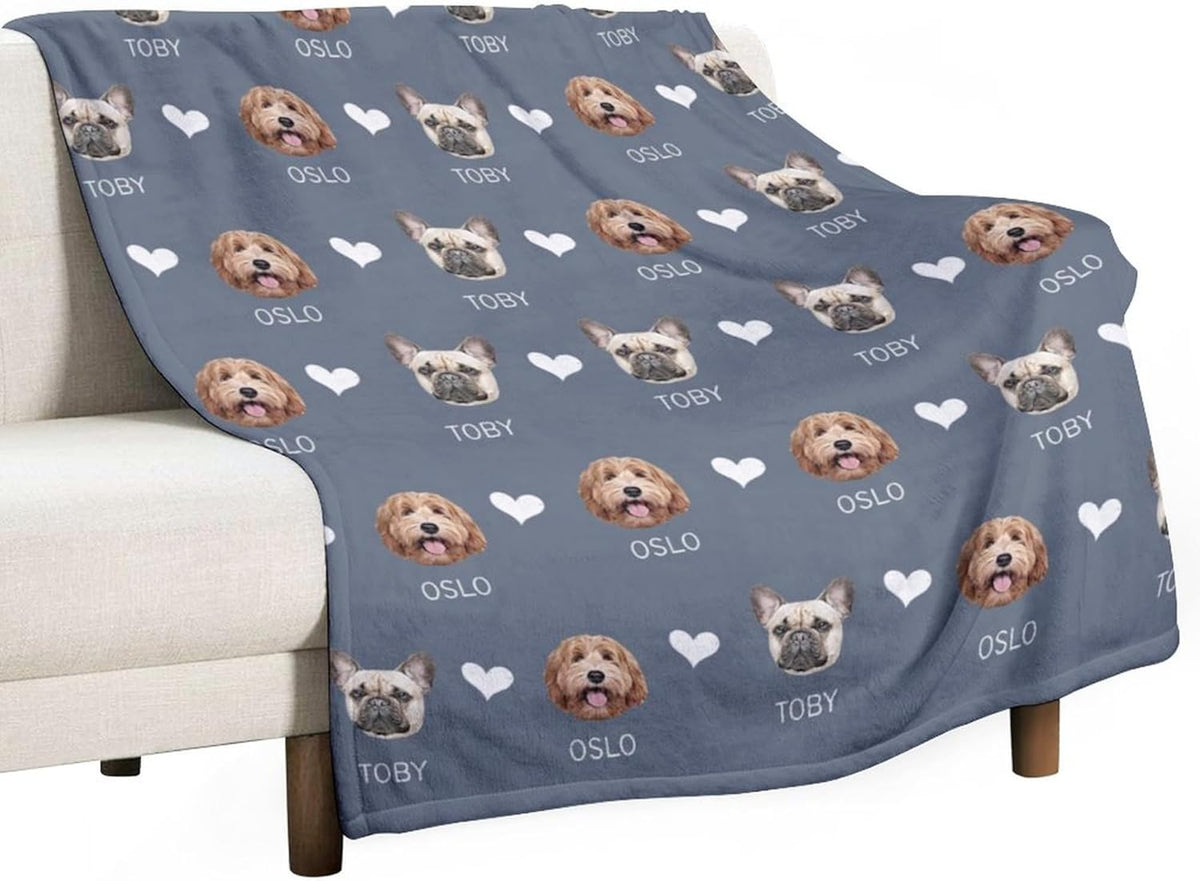 Custom Blanket with Pets Pictures & Name Personalized Funny Cat Dog Face Throw Blankets Soft Warm Plush Fleece Customized Blanket for Couch Bed Sofa Gifts for Dog Dad Mom Pet Lovers