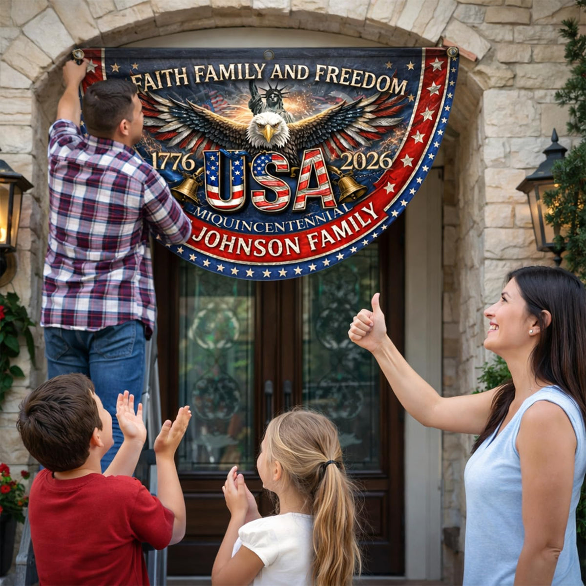 Personalized 250 Years of Freedom Flag, Custom 250 Year American Anniversary Banner with Family Name, 250th American Anniversary Decorations, Patriotic Banner Gifts for Family, Friend