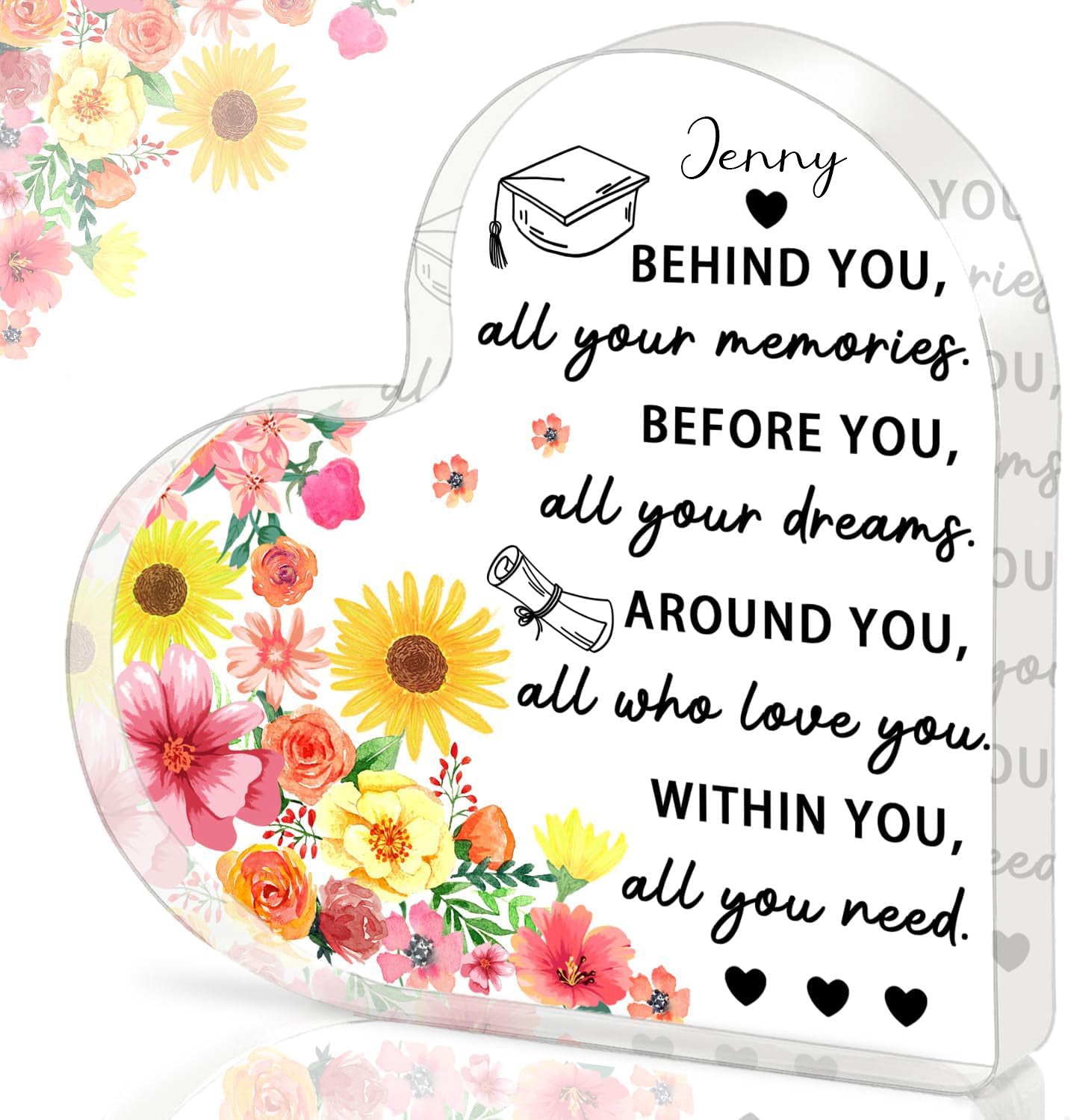 Graduation Gifts for Her, Him, 2025 Graduation Decorations - Engraved Acrylic Heart Plaque Graduate Gifts , High School, Masters Degree, College Graduate Gift for Women, Men