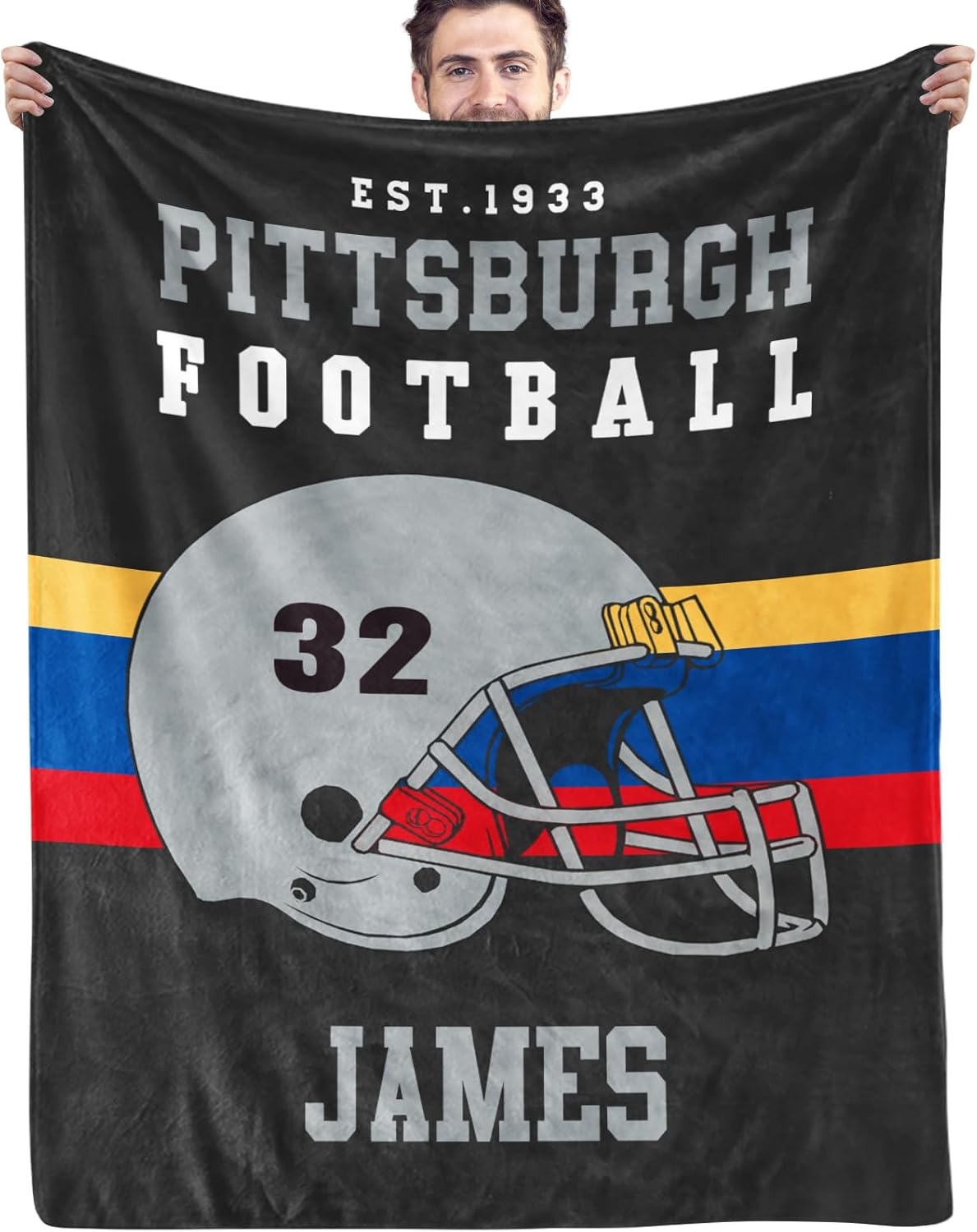 Custom Football Blanket Personalized with Name City and Helmet Number Soft Flannel Football Throw Blankets Gifts for Teen Boys Athletes Fans Kids Adult