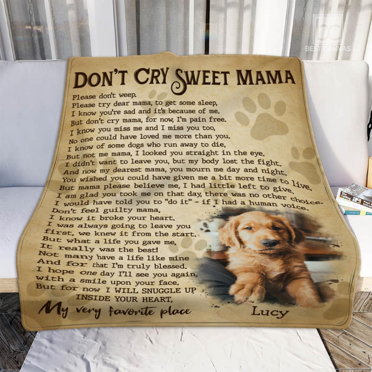 Custom Blanket - Don't Cry Sweet Mama - Personalized with Pet Photo Picture Blanket - Dog Memorial Gifts - Sympathy Gifts for Loss of Dog - Remembrance Keepsake