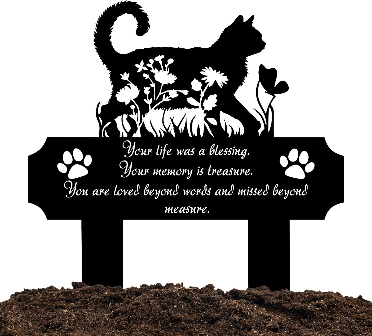 Cat Grave Marker Outdoor Memorial Metal Pet Memorial Plaque with Garden Cat Silhouette, Weatherproof Headstone for Yard or Indoor Tribute, Sympathy Gift for Loss of Cat