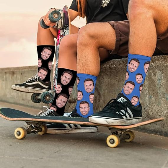 Custom Face Socks with Picture, Personalized Socks with Photo Customized Unisex Funny Crew Sock Gifts for Men Women