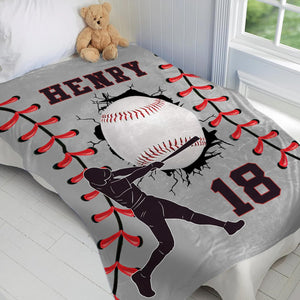 Personalized Baseball Blankets with Name Numbers, Custom Baseball Team Game Throw Flannel Blankets Stuff Gifts for Boys Sports Lover Fans Kids Adult