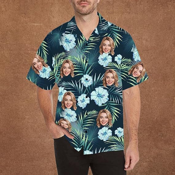 Custom Tropical Floral Hawaiian Shirt with Face for Men Personalized BF Husband s Photo Men Aloha Beach Fruit Flower Shirts