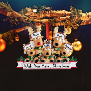 Personalized Deer Christmas Ornaments 2025 Family of 2,3,4,5,6 Custom Name Reindeer Xmas Ornament with Text,Customized Christmas Decoration Gifts