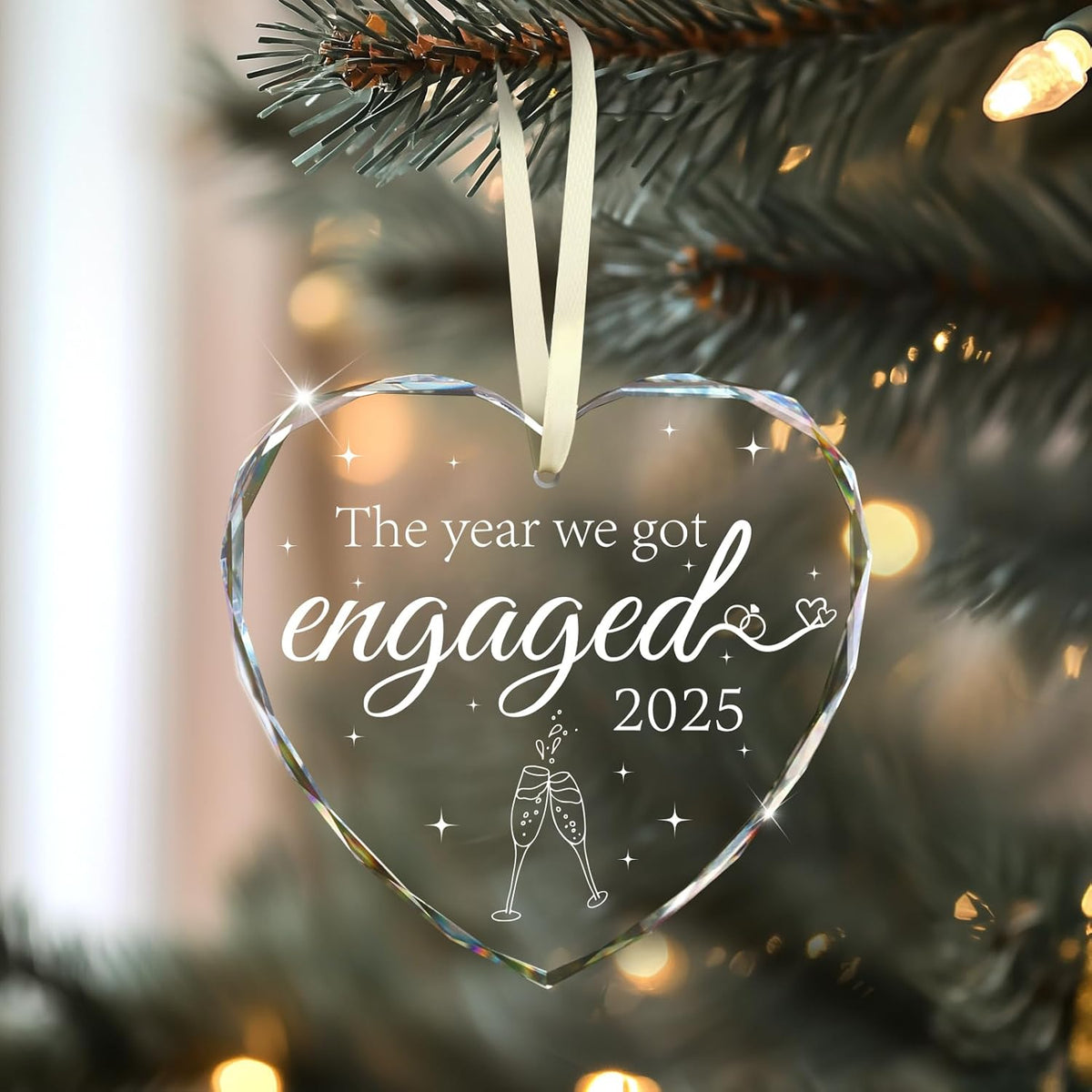 Engagement Gifts for Couples 2025, Gift for Newly Engaged Couples, Happy Engagement Gift for Her, Women, Friends, Bride to Be Gifts, Christmas Ornaments, Crystal Glass Engaged Ornament 2025