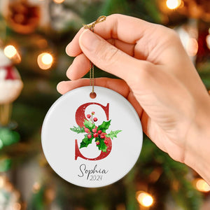 Letter Name Ornament, Personalized Christmas Ornaments 2025, Custom Initial Ornaments A-Z Monogram Ceramic Christmas Ornament, Family Keepsake