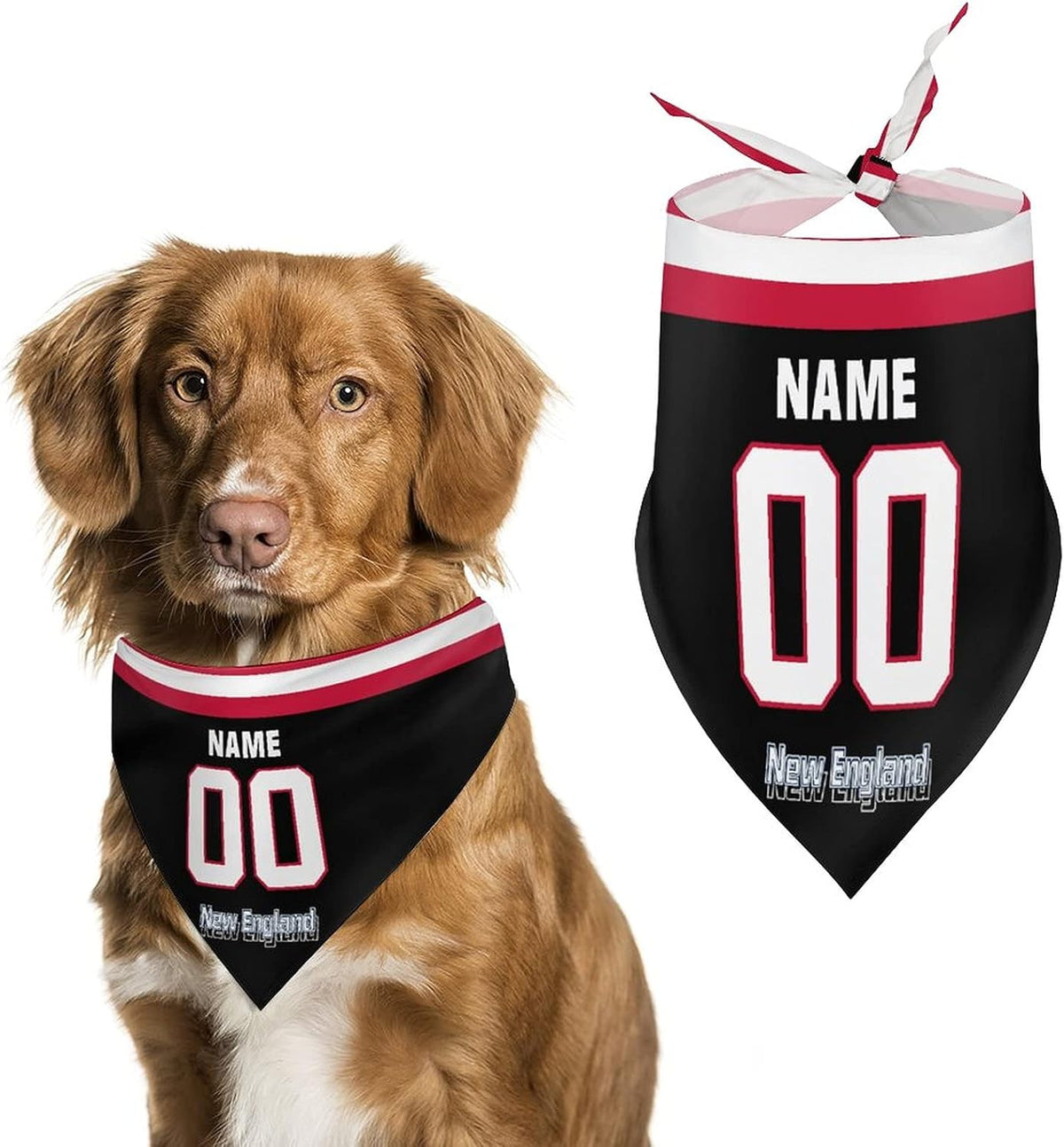New England Custom Dog Bandana Pet Gear Select Any Name Any Number Gifts for Dogs Cats