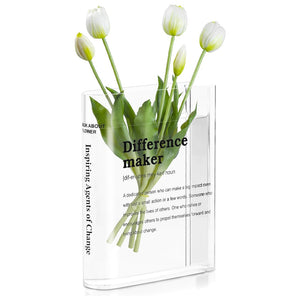 Clear Acrylic Book Vase for Flowers, Transparent Flower Vase for Home Decor, Simplicity Bookshelf Decor, Unique Stuff for Book Lovers, Difference Maker, Gift to Motivate