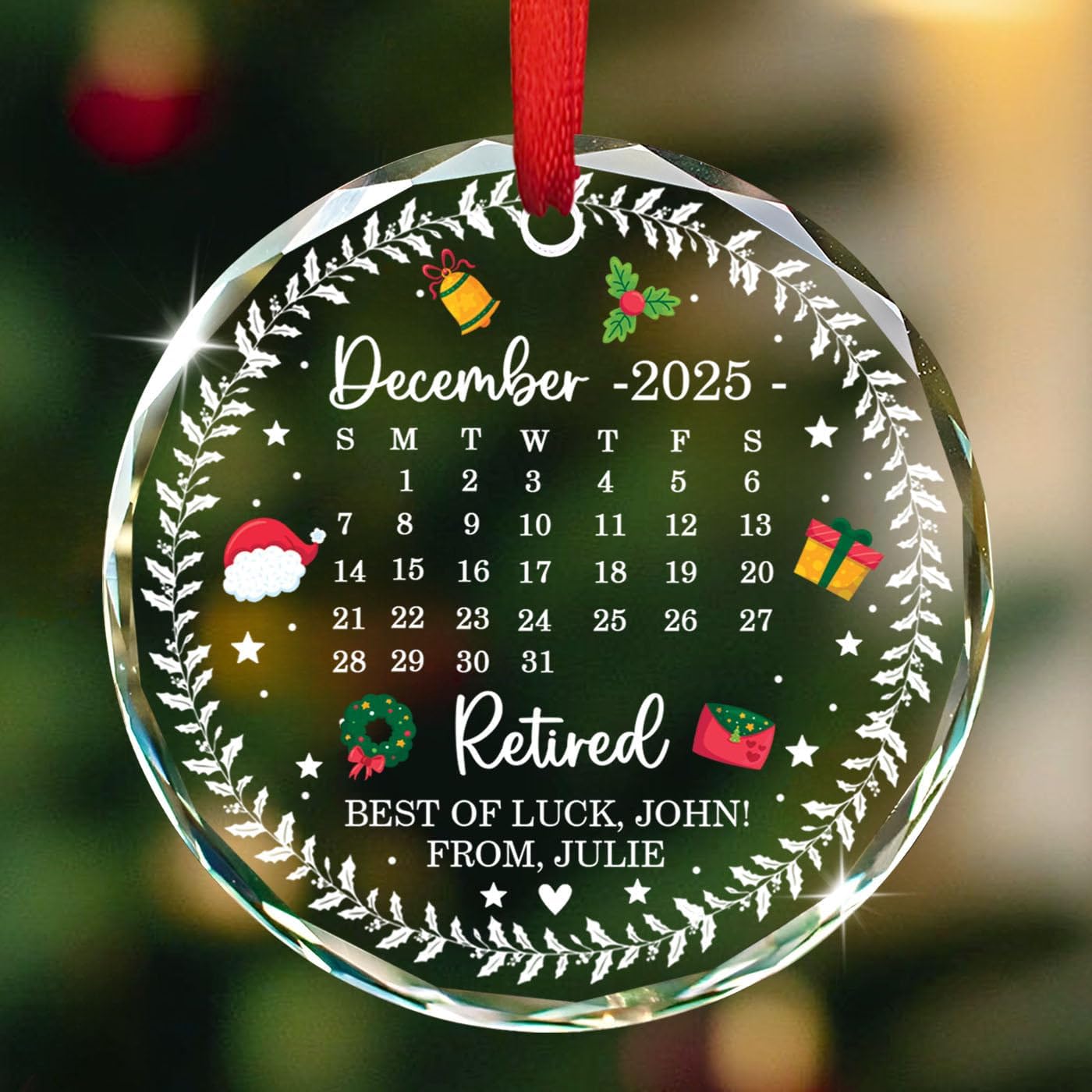 Personalized Retirement Christmas Glass Ornament Gift for Coworkers Leaving, Custom Name/Date Retired Calendar Ornament Christmas 2025, Retirement Xmas Tree Ornaments, Retired Ornaments for Women Men