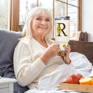 Personalized Birthday Gifts For Women - Sunflowers Monogrammed Cup For Boss Day, Christmas - Customized Gifts For Women, Mom, Wife, Coworkers, Boss Lady, Her - Custom Tumbler With Handle