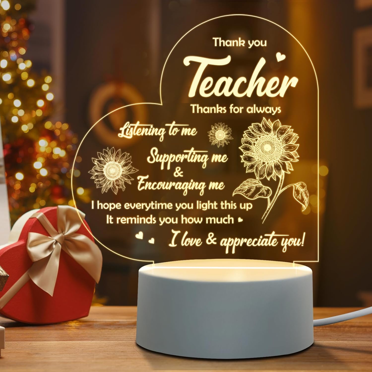 Teacher Appreciation Gifts - Engraved Night Light, Teacher Gifts for Women on Birthday, Retirement, Farewell, Thank You Gifts for Teachers from Student