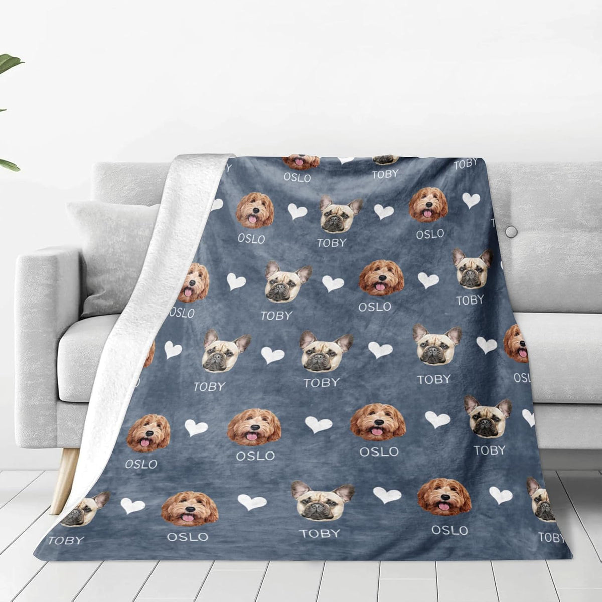 Custom Blanket with Pets Pictures & Name Personalized Funny Cat Dog Face Throw Blankets Soft Warm Plush Fleece Customized Blanket for Couch Bed Sofa Gifts for Dog Dad Mom Pet Lovers