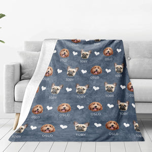 Custom Blanket with Pets Pictures & Name Personalized Funny Cat Dog Face Throw Blankets Soft Warm Plush Fleece Customized Blanket for Couch Bed Sofa Gifts for Dog Dad Mom Pet Lovers