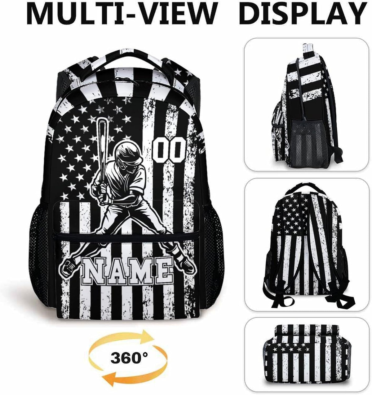 Kids Backpack for Boys, Custom Baseball School Backpacks for Sports Lovers, Personalized with Name Baseball Bookbag for Elementary Middle School, Back to School Gifts