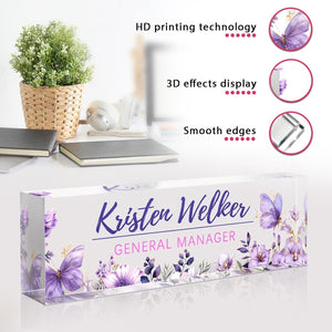 Custom Office Name Plate for Desk - Desk Name Plate Personalized Gifts for Coworkers, Boss, Employees, Teacher, Nurse - Office Desk Decor for Women Men - Employee Appreciation Gifts (Purple Garden)