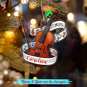 Custom Cello Player Christmas Ornament with Name Year, Personalized Instrument Shaped Ornaments Gift for Daughter Son Dad Mom Friends Cellist, Awesome Cello Keepsake Xmas Ornament Gift for Retirement