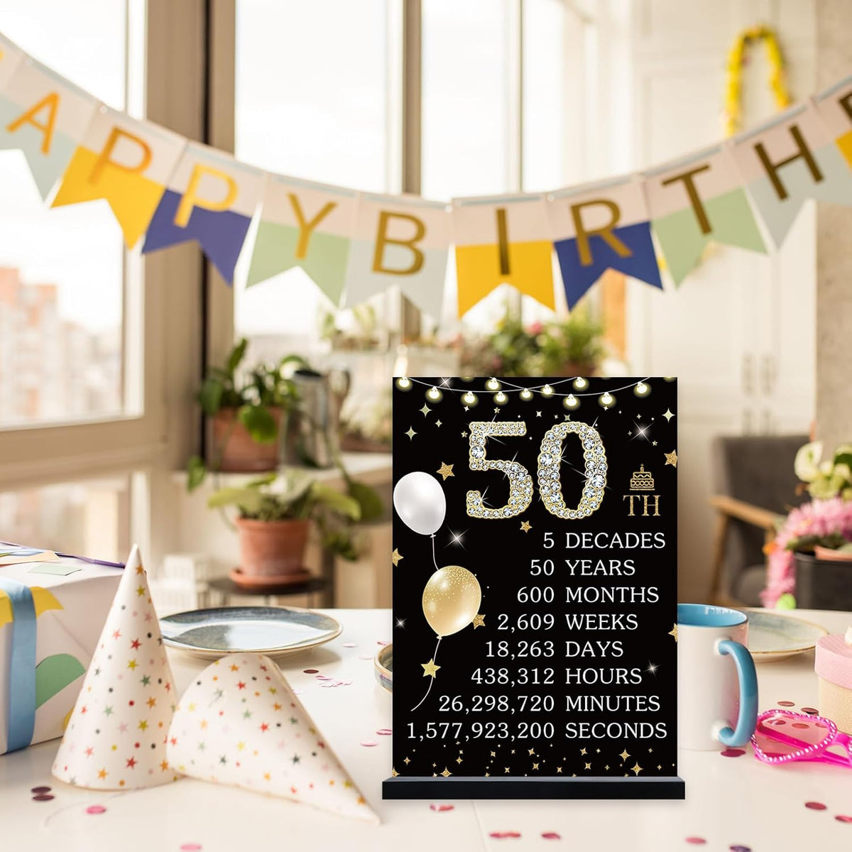 50th Birthday Decorations Gift for Women Men, Black Gold Back in 1975 Poster Acrylic Sign Centerpiece 50th Anniversary Table Decor, 50 Years Old Birthday Party Supplies
