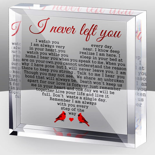 Red Cardinal Acrylic Sympathy Gifts I Never Left You Memorial Bereavement Gifts with Remembrance Condolence for Loss of Loved One Father Mother Grieving Keepsake Paperweight