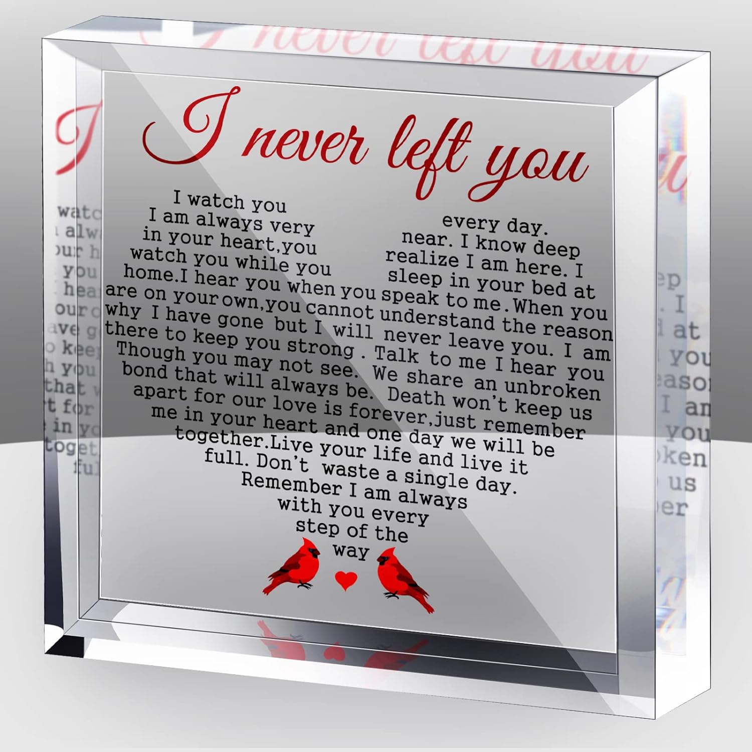 Red Cardinal Acrylic Sympathy Gifts I Never Left You Memorial Bereavement Gifts with Remembrance Condolence for Loss of Loved One Father Mother Grieving Keepsake Paperweight