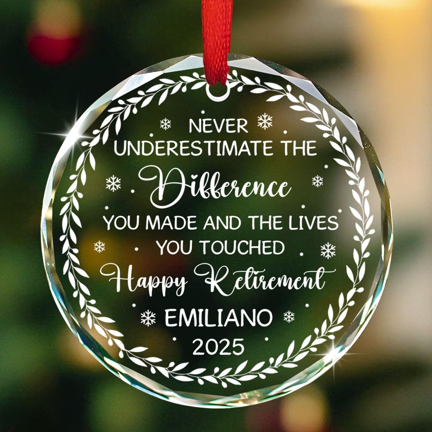 Personalized Happy Retirement Glass Christmas Ornament Gift for Retired Women Coworker Employee Teacher Friends, Never Underestimate The Difference You Made Ornament, Custom Name Retired Ornaments