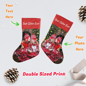 Customizable Christmas Stocking with Name Photo, Personalized Christmas Stockings Gifts & Decorations for Family Holiday Xmas Party