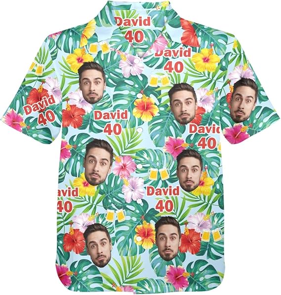Birthday Custom Age Personalized Hawaiian Shirt with Face, Custom Photo Shirt, Button Up Shirts for Men