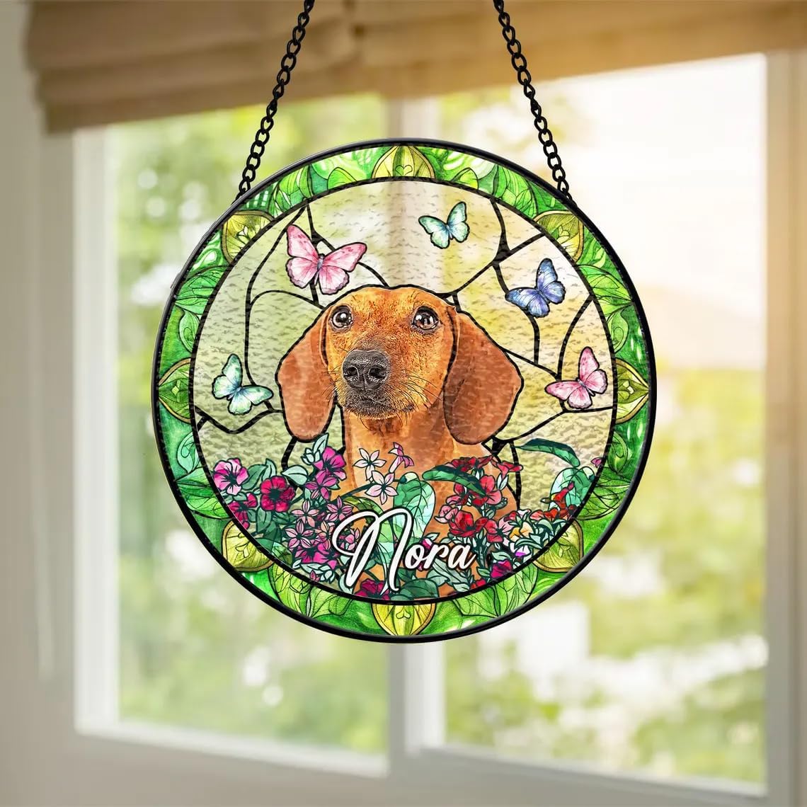 Custom Dog Portrait Stained Glass Window Hanging Light Catcher, Pet Memorial Stained Glass Photo, Dog Memorial Gift Pet Loss Sympathy Gift