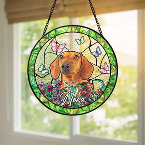 Custom Dog Portrait Stained Glass Window Hanging Light Catcher, Pet Memorial Stained Glass Photo, Dog Memorial Gift Pet Loss Sympathy Gift