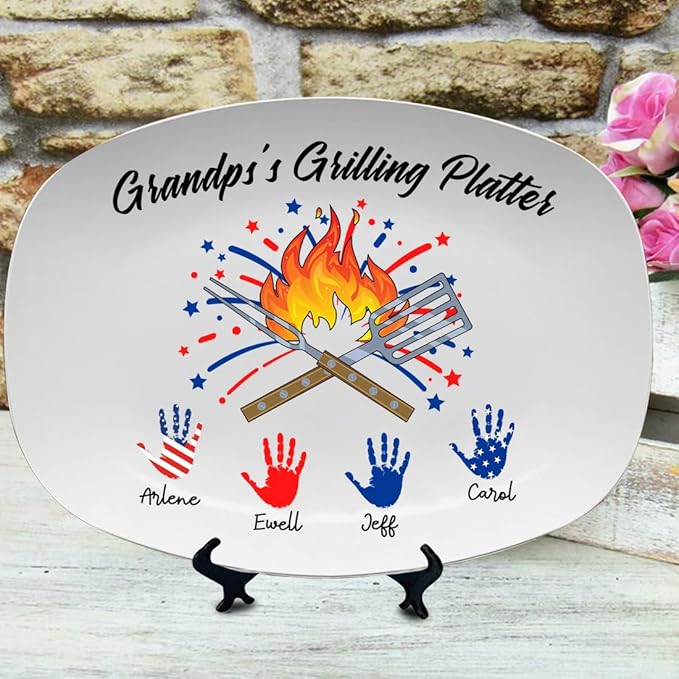 Personalized 4th Of July Platter Custom Name Independence Day Plates Memorial Day, Ceramic Dinner Plate Ceramic Display Plate Red White and Blue Plates