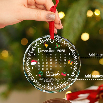 Personalized Retirement Christmas Glass Ornament Gift for Coworkers Leaving, Custom Name/Date Retired Calendar Ornament Christmas 2025, Retirement Xmas Tree Ornaments, Retired Ornaments for Women Men