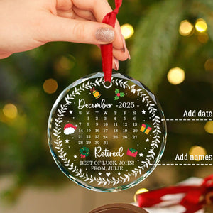 Personalized Retirement Christmas Glass Ornament Gift for Coworkers Leaving, Custom Name/Date Retired Calendar Ornament Christmas 2025, Retirement Xmas Tree Ornaments, Retired Ornaments for Women Men