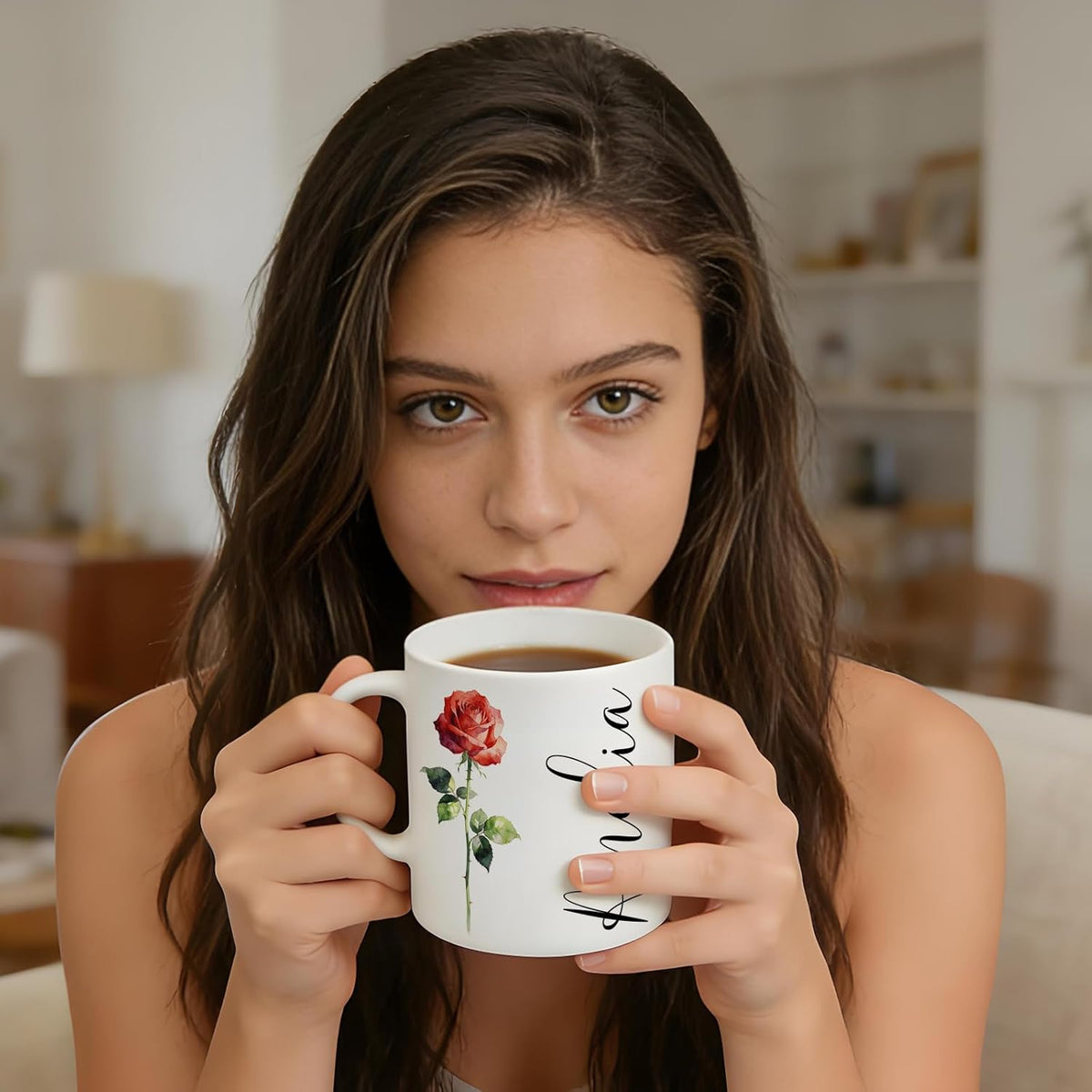 Custom Coffee Mug with Birth Flower & Name - Ceramic Personalized Coffee Cup for Women, Pretty Floral Tea Mugs Gift for Mom Wife Grandma Daughter Sister Coworker Best Friend Birthday