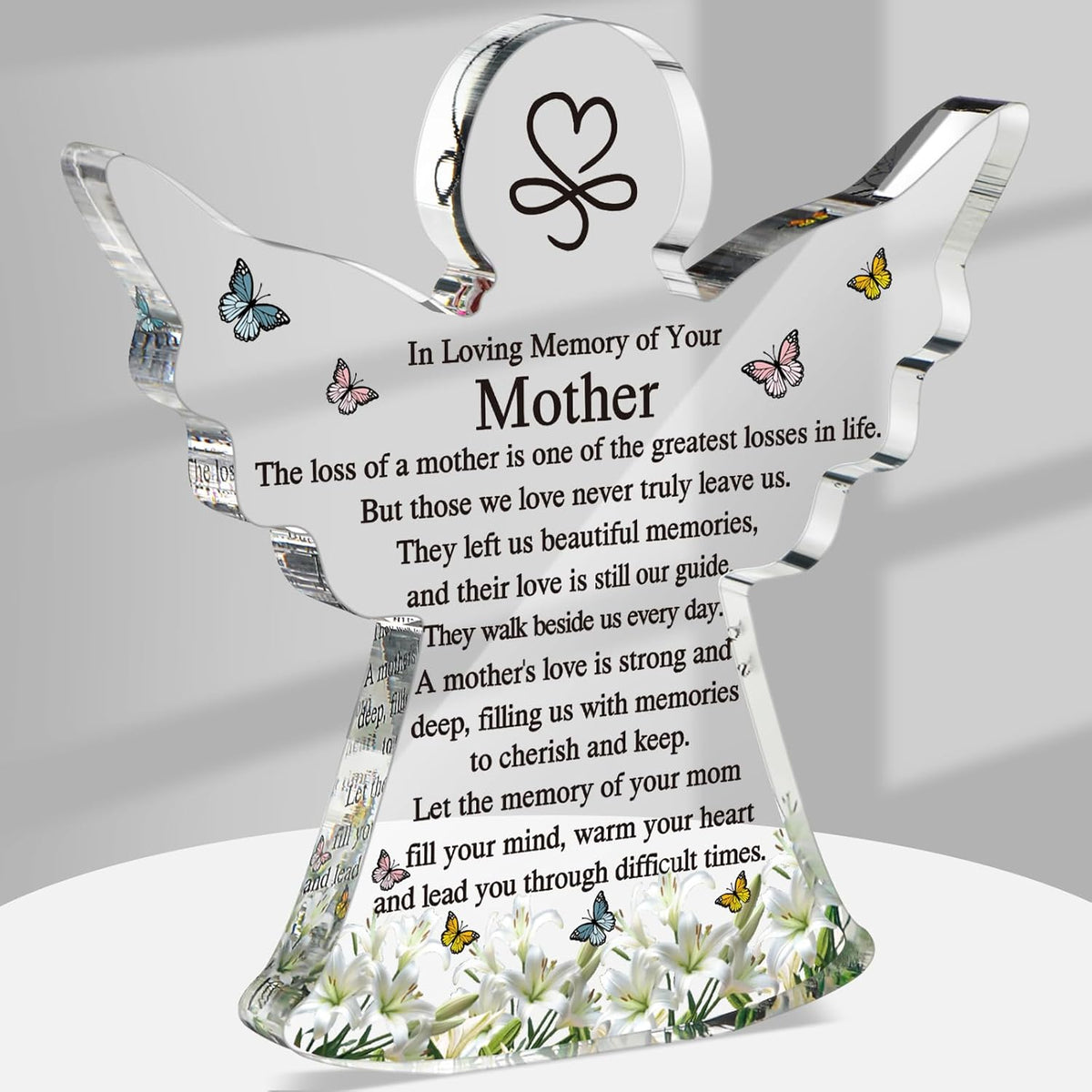 Sympathy Bereavement Gift Angel Red Cardinal Acrylic Memorial Gift for Loss of Loved One Remember Me Grieving Keepsake for Mom Dad Grandma Friend(Mom)