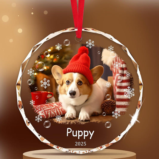 Personalized Pet Photo Ornaments, Dog Cat Custom Crystal Ornaments with Pictures, Christmas Hanging Ornament for Fur Baby, Custom Pet Lover Gift for 2025 Holidays